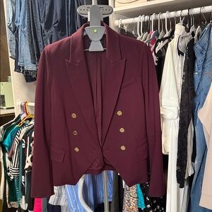 Rachel Zoe Double-Breasted Wine Blazer with Gold Buttons